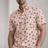 Peach Polka Dot Half Sleeve Shirt (Slim Fit)
