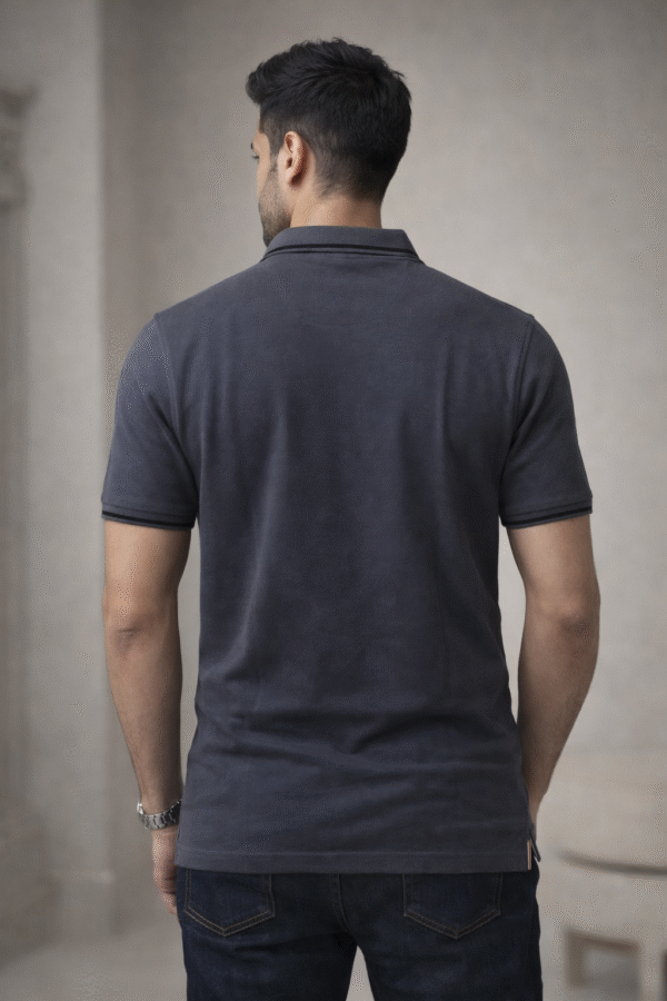 Charcoal Grey Color Block Polo T-Shirt
