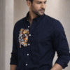 Navy Blue Tiger Patch Designer Shirt