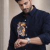 Navy Blue Tiger Patch Designer Shirt