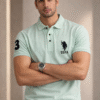 Light Mint Green Slim Fit Polo Collar Half T-shirt