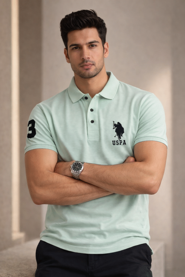 Light Mint Green Slim Fit Polo Collar Half T-shirt