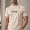 Beige Embossed Logo Slim Fit Half Sleeve T-shirt