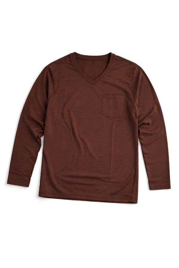 Coffee Brown Plain V-Neck Full Sleeve T-Shirt