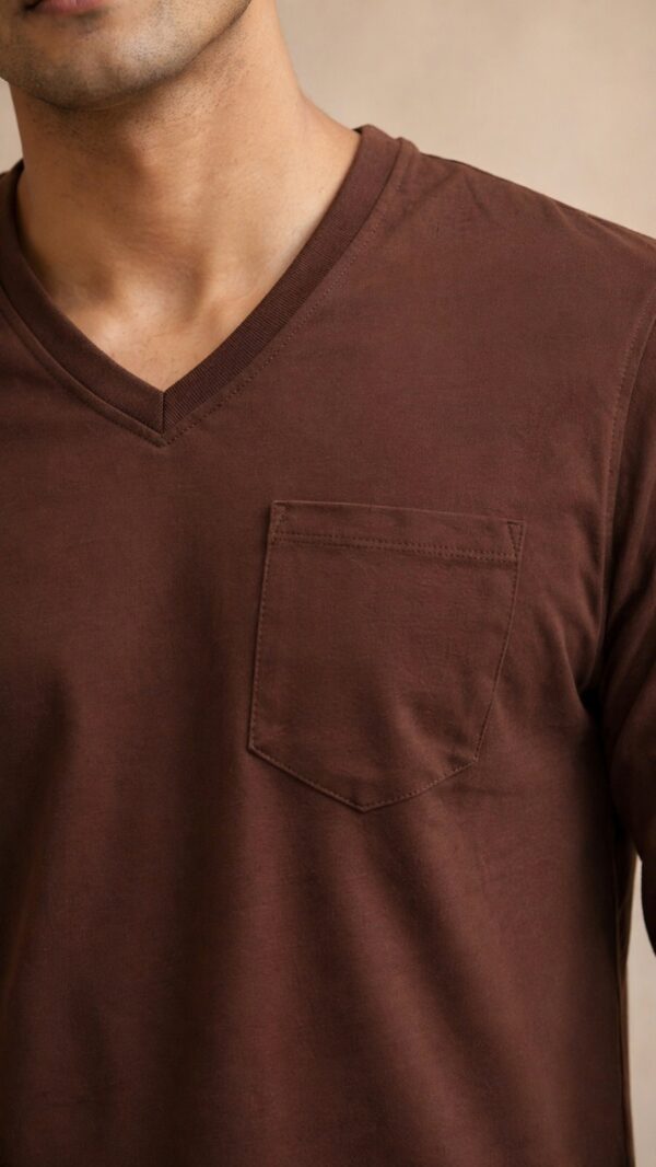 Coffee Brown Plain V-Neck Full Sleeve T-Shirt