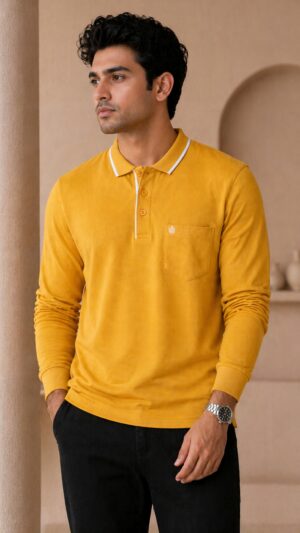 Mustard Yellow Full Sleeve Polo T-Shirt