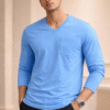 Aqua Blue Plain V-Neck Full Sleeve T-Shirt