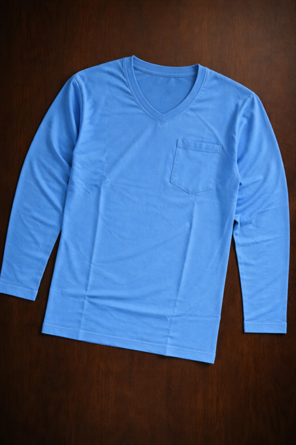 Aqua Blue Plain V-Neck Full Sleeve T-Shirt