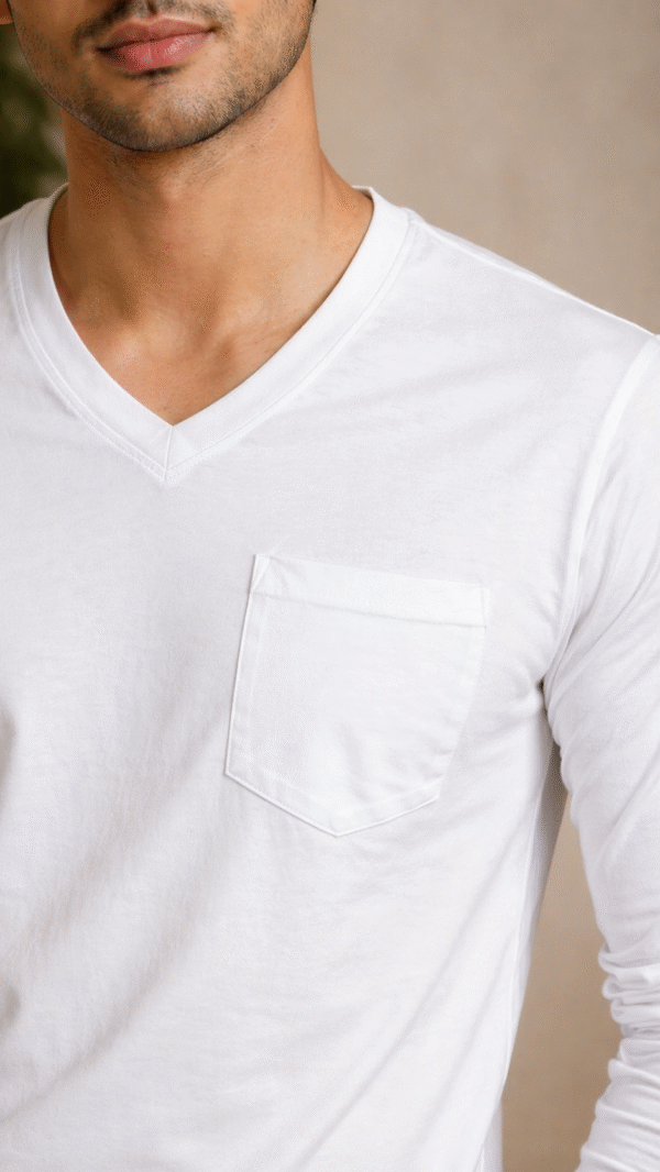 file_000000000a7c7208930d1f629e01d559 White Plain V-Neck Full Sleeve T-Shirt