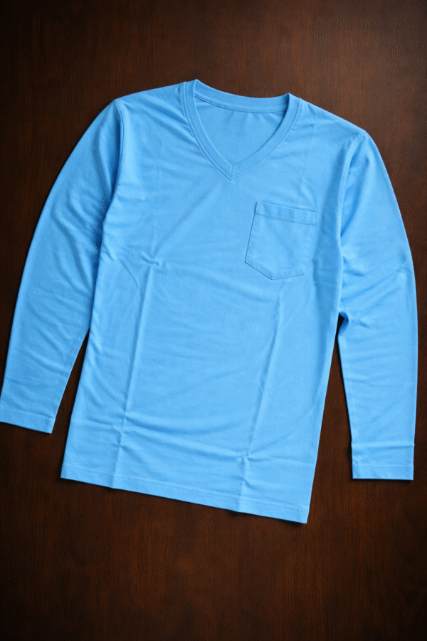 Sky Blue Plain V-Neck Full Sleeve T-Shirt