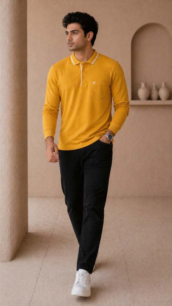 Mustard Yellow Full Sleeve Polo T-Shirt