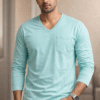 Mint Green Plain V-Neck Full Sleeve T-Shirt