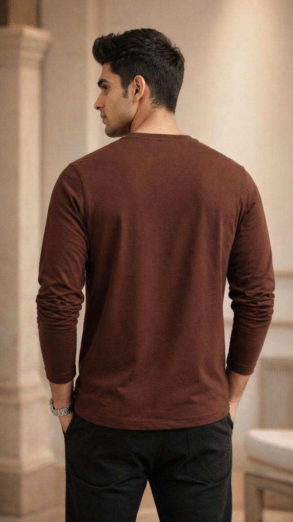 Coffee Brown Plain V-Neck Full Sleeve T-Shirt