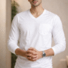 White Plain V-Neck Full Sleeve T-Shirt