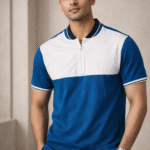 Teal Blue & Snow White Colourblocked Cotton T-shirt