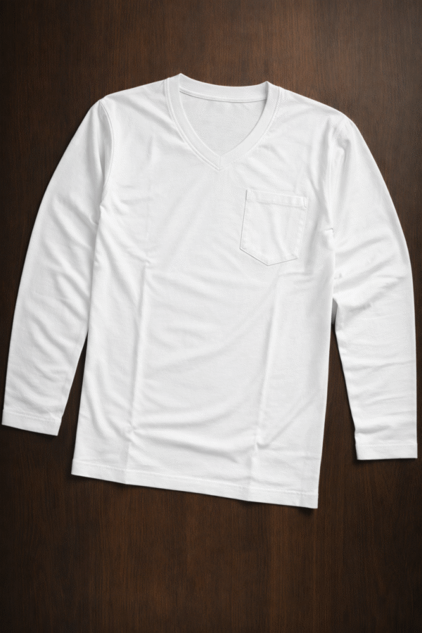 White Plain V-Neck Full Sleeve T-Shirt