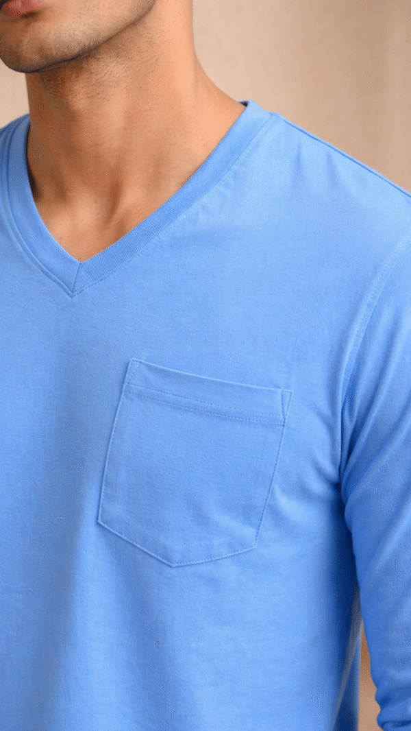 Aqua Blue Plain V-Neck Full Sleeve T-Shirt