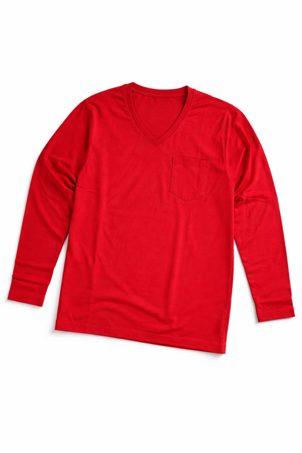 Cherry Red Plain V-Neck Full Sleeve T-Shirt