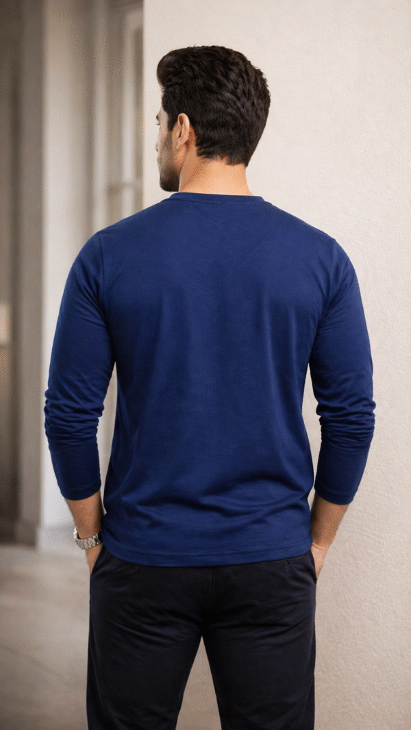Navy Blue Plain V-Neck Full Sleeve T-Shirt
