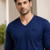 Navy Blue Plain V-Neck Full Sleeve T-Shirt