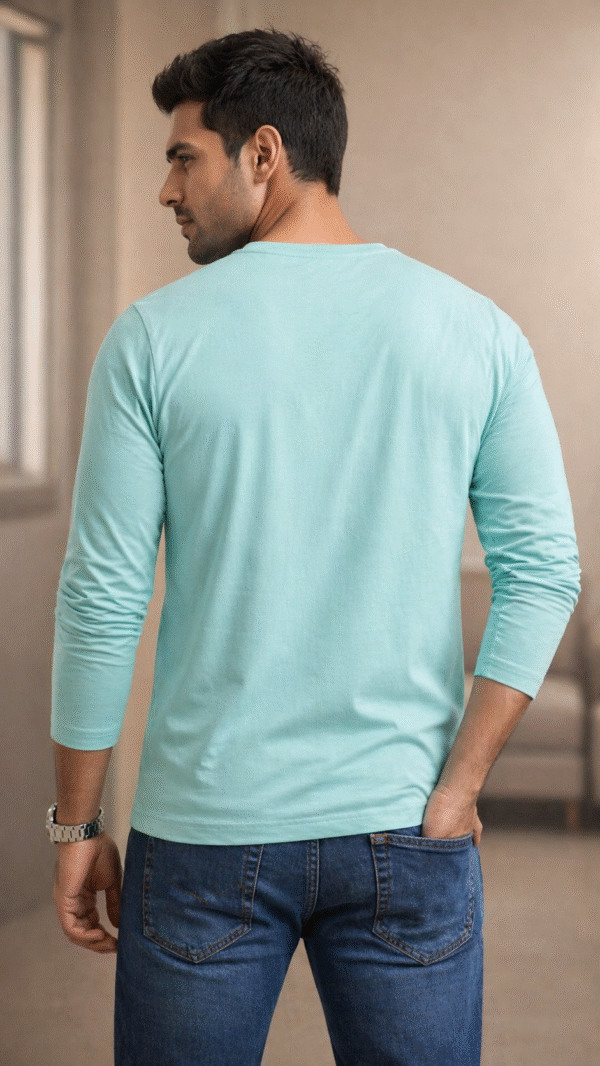 Mint Green Plain V-Neck Full Sleeve T-Shirt