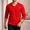 Cherry Red Plain V-Neck Full Sleeve T-Shirt