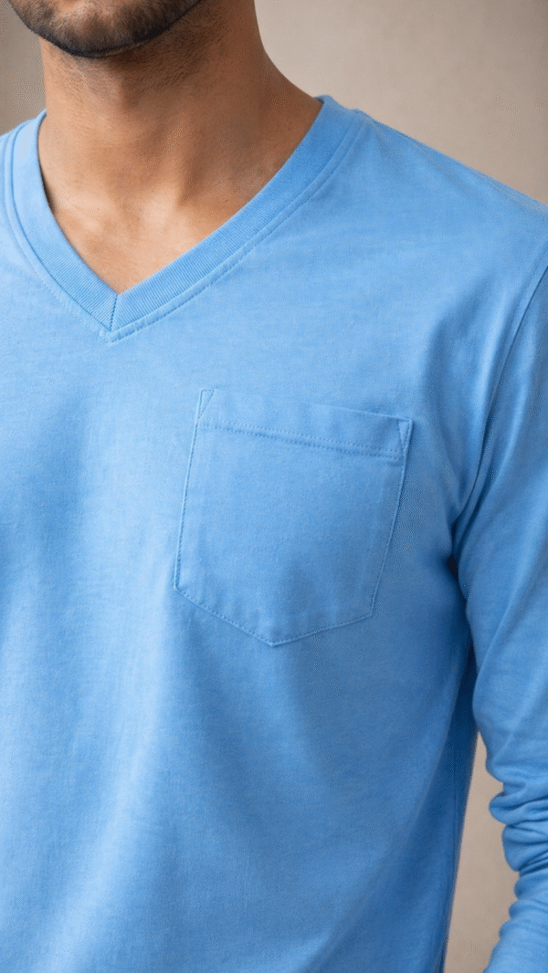 Sky Blue Plain V-Neck Full Sleeve T-Shirt