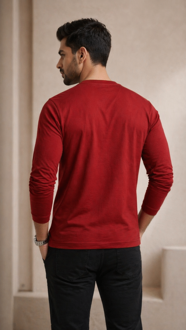 Wine Marroon Plain V-Neck Full Sleeve T-Shirt