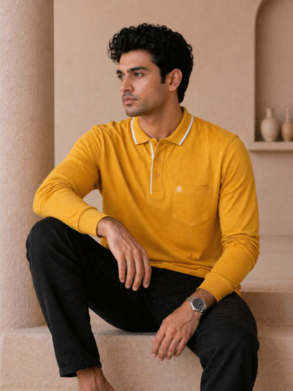 Mustard Yellow Full Sleeve Polo T-Shirt