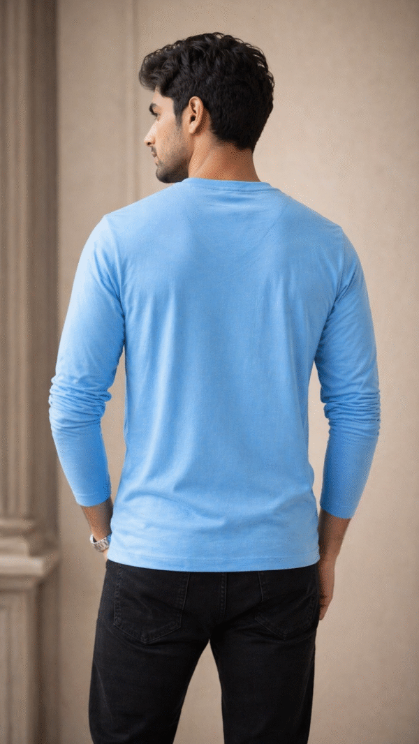 Sky Blue Plain V-Neck Full Sleeve T-Shirt