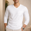 White Plain V-Neck Full Sleeve T-Shirt