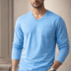 Sky Blue Plain V-Neck Full Sleeve T-Shirt