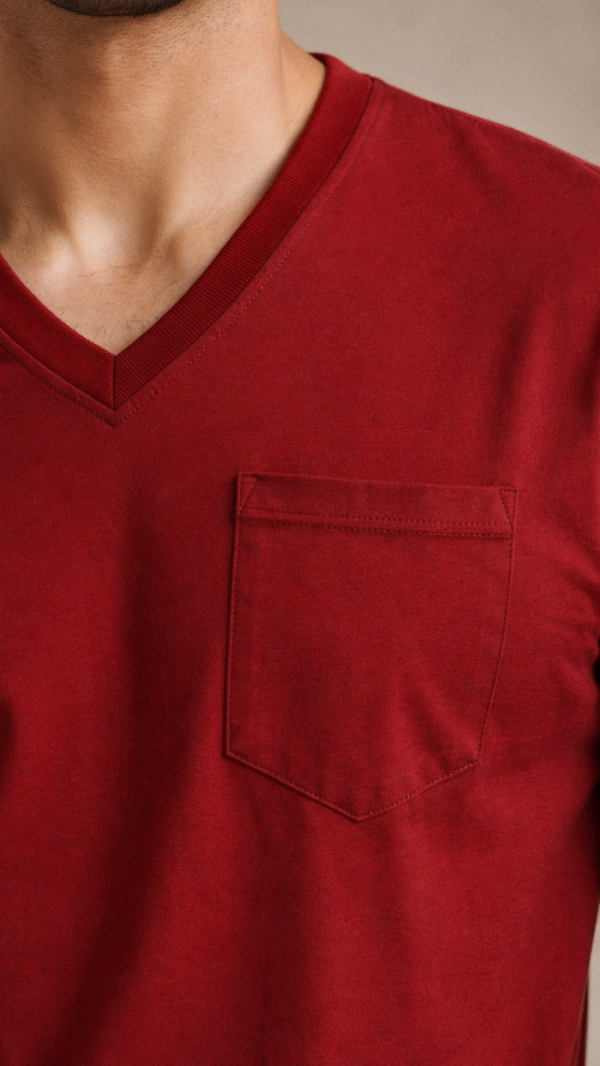 Wine Marroon Plain V-Neck Full Sleeve T-Shirt