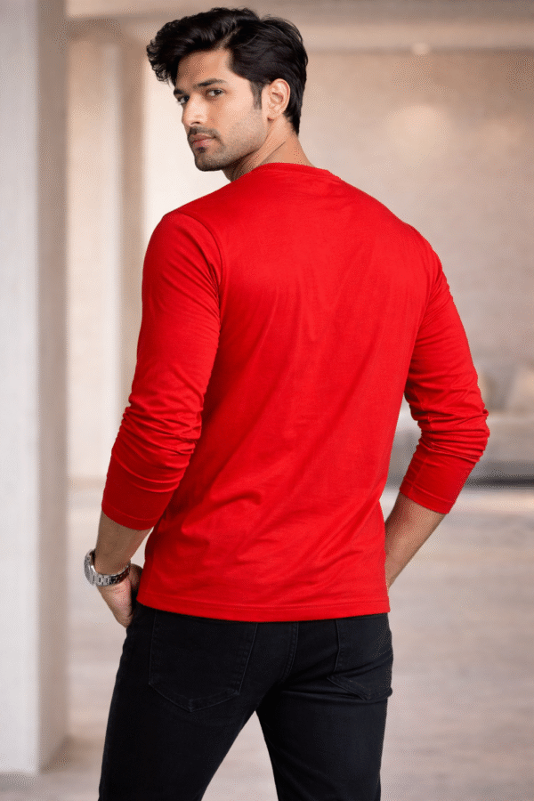 Cherry Red Plain V-Neck Full Sleeve T-Shirt
