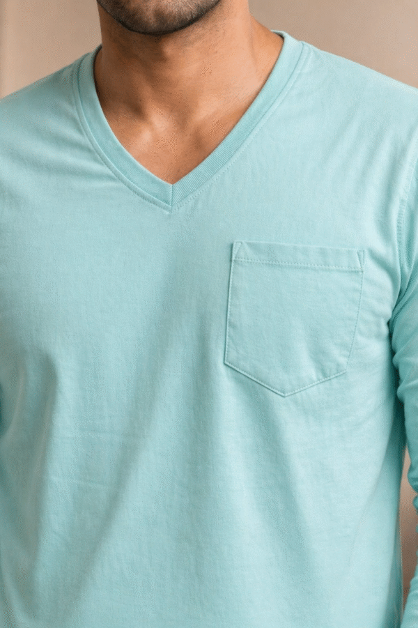Mint Green Plain V-Neck Full Sleeve T-Shirt