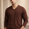 Coffee Brown Plain V-Neck Full Sleeve T-Shirt