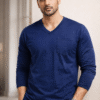 Navy Blue Plain V-Neck Full Sleeve T-Shirt