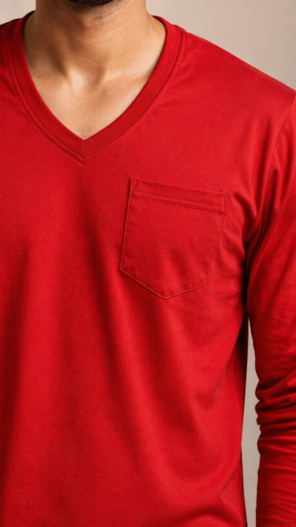 Cherry Red Plain V-Neck Full Sleeve T-Shirt