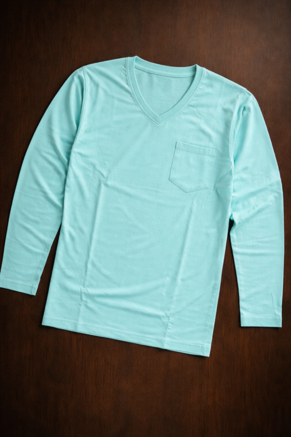 Mint Green Plain V-Neck Full Sleeve T-Shirt