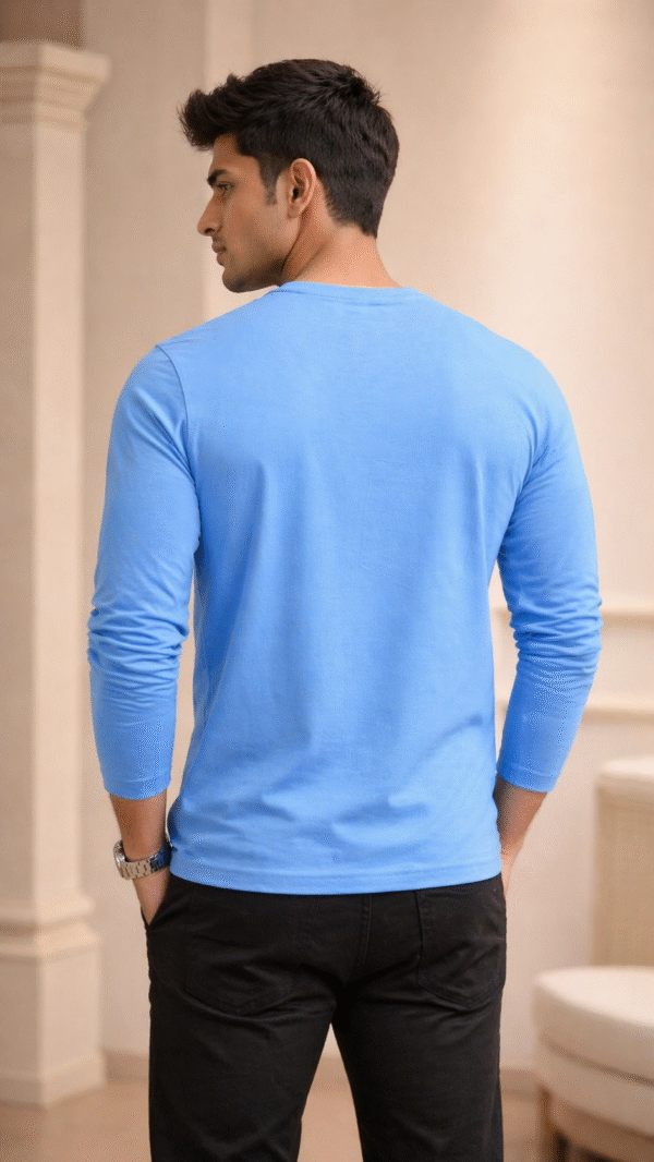 Aqua Blue Plain V-Neck Full Sleeve T-Shirt