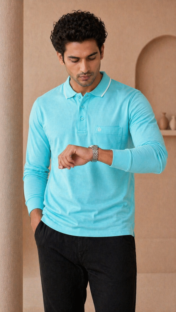 Mint Green Full Sleeve Polo T-Shirt