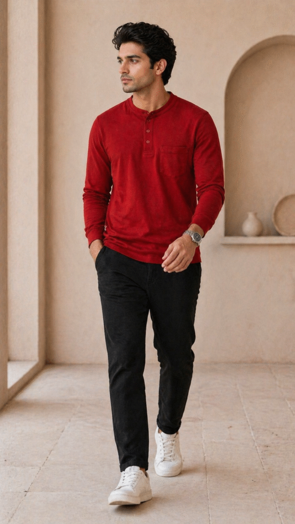 Classic Red Full Sleeve Band Caller T-Shirt
