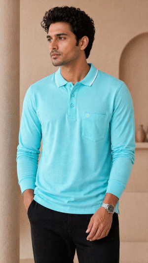 Mint Green Full Sleeve Polo T-Shirt