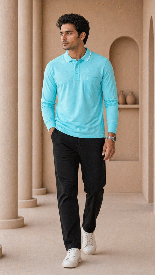 Mint Green Full Sleeve Polo T-Shirt